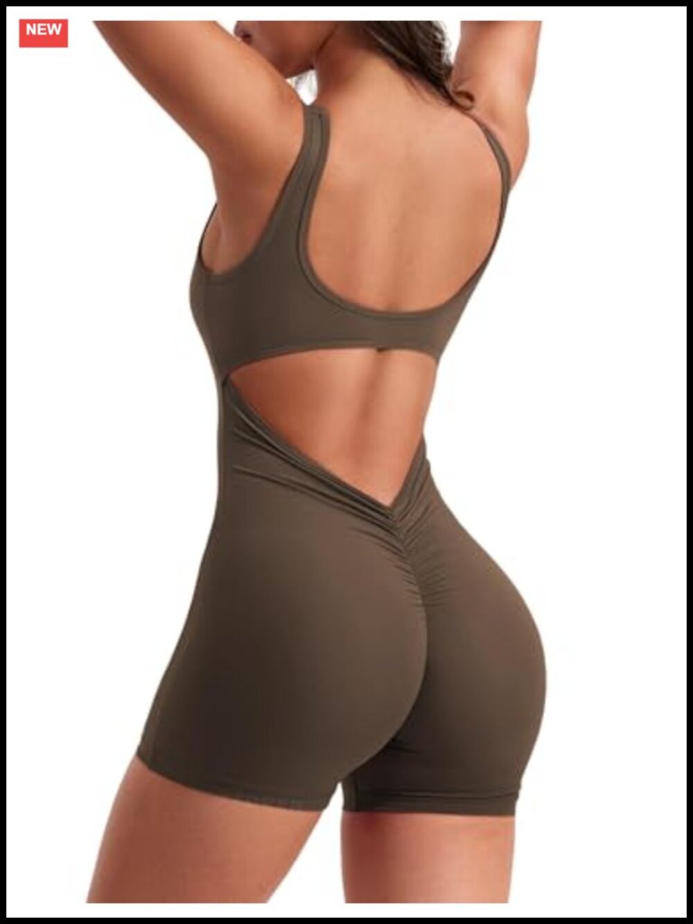 Backless Yoga Romper with Butt Lifting Scrunch, V-Back Design, Sleeveless